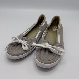 Keds Teacup Boat Shoes Size 8.5 (39.5 EU) Lace Up Slip On Gray/White